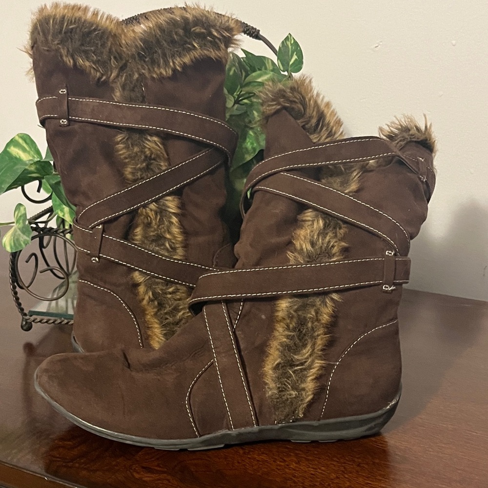 Natural Soul Brown Faux Fur Winter Boots